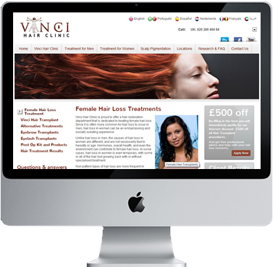 Vinci Hair Clinic website